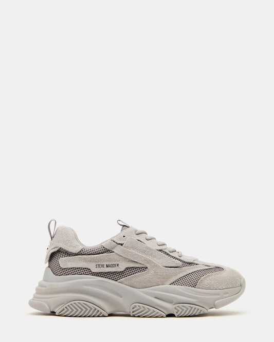 POSSESS Grey Suede Low-Top Lace-Up Men's Sneaker