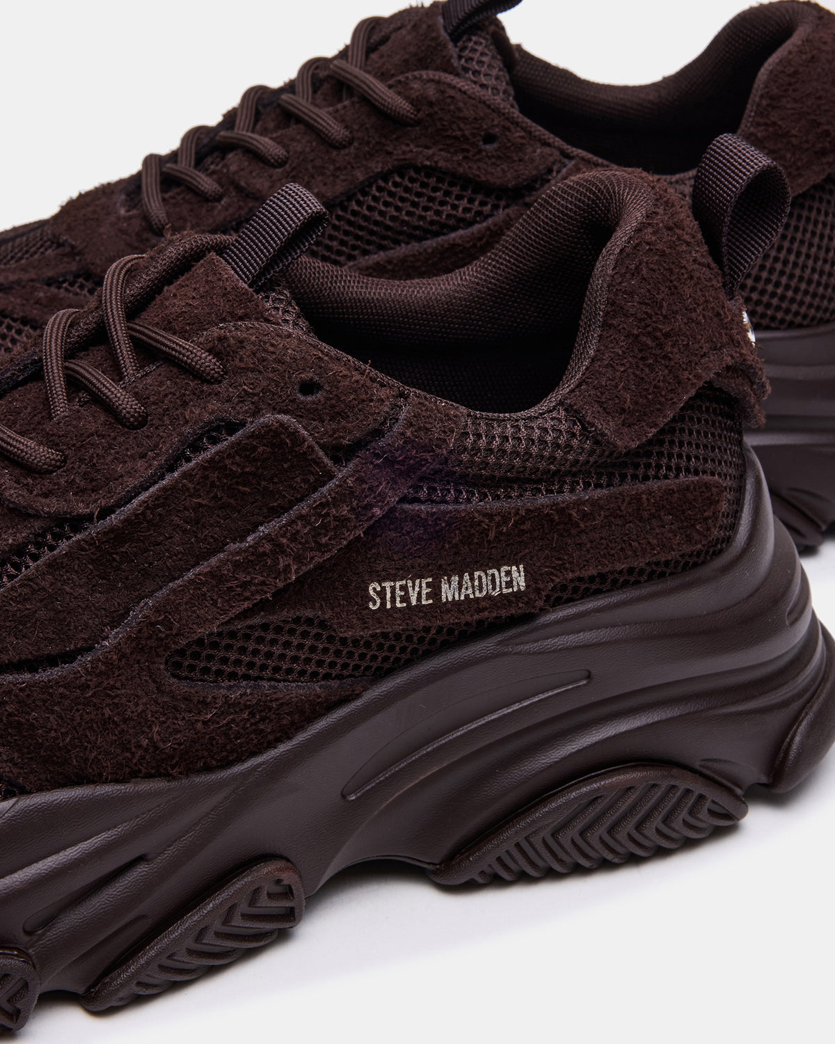 POSSESS Brown Suede Low-Top Lace-Up Men's Sneaker