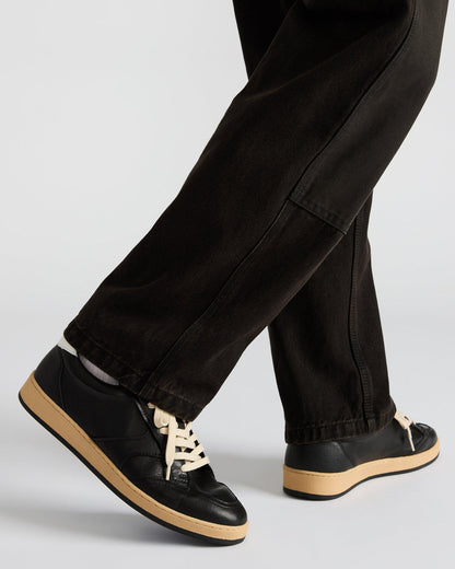 PRISMO Black Leather Low-Top Lace-Up Men's Sneaker