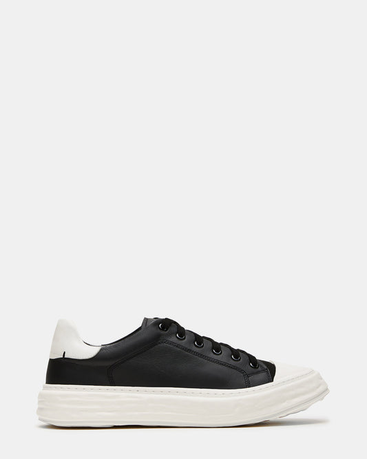 MACRAE Black Leather Men's Low-Top Fashion Sneaker