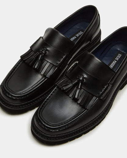 ARTHUS Black Leather Slip-On Tassel Men's Loafer
