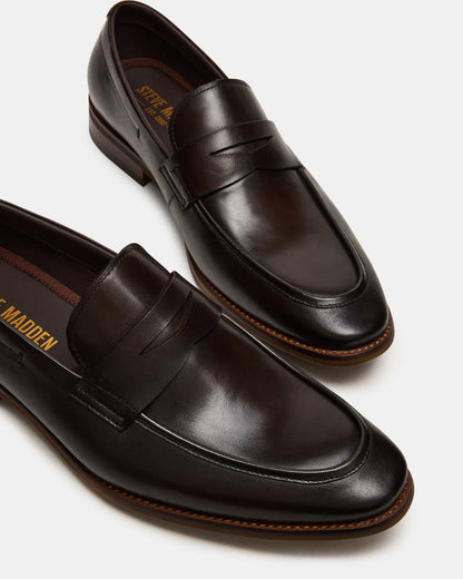 LIGHTNING Brown Leather Round-Toe Slip-On Men's Loafer