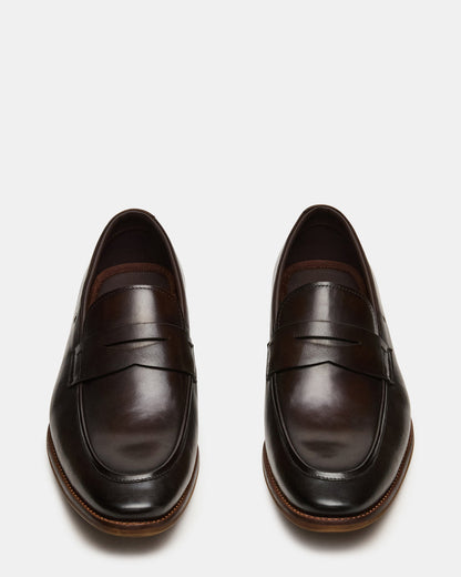 LIGHTNING Brown Leather Round-Toe Slip-On Men's Loafer