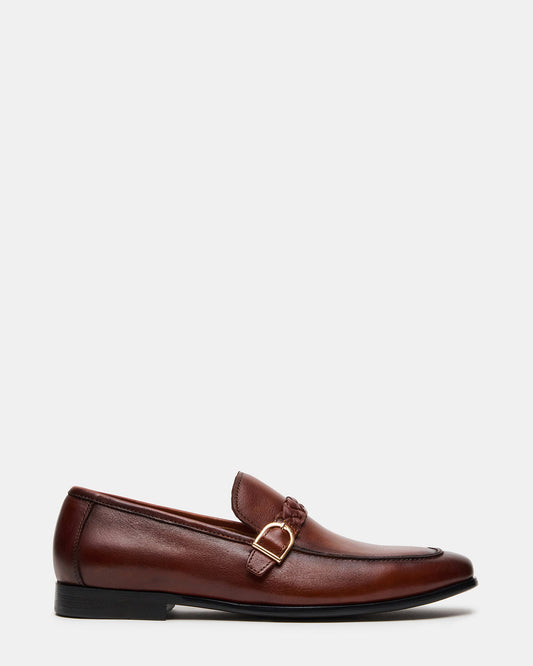 CHAPLIN Tan Leather Woven-Strap Buckle Slip-On Men's Loafer