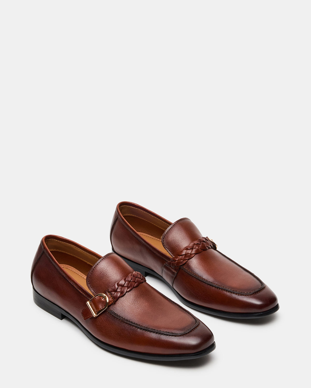 CHAPLIN Tan Leather Woven-Strap Buckle Slip-On Men's Loafer