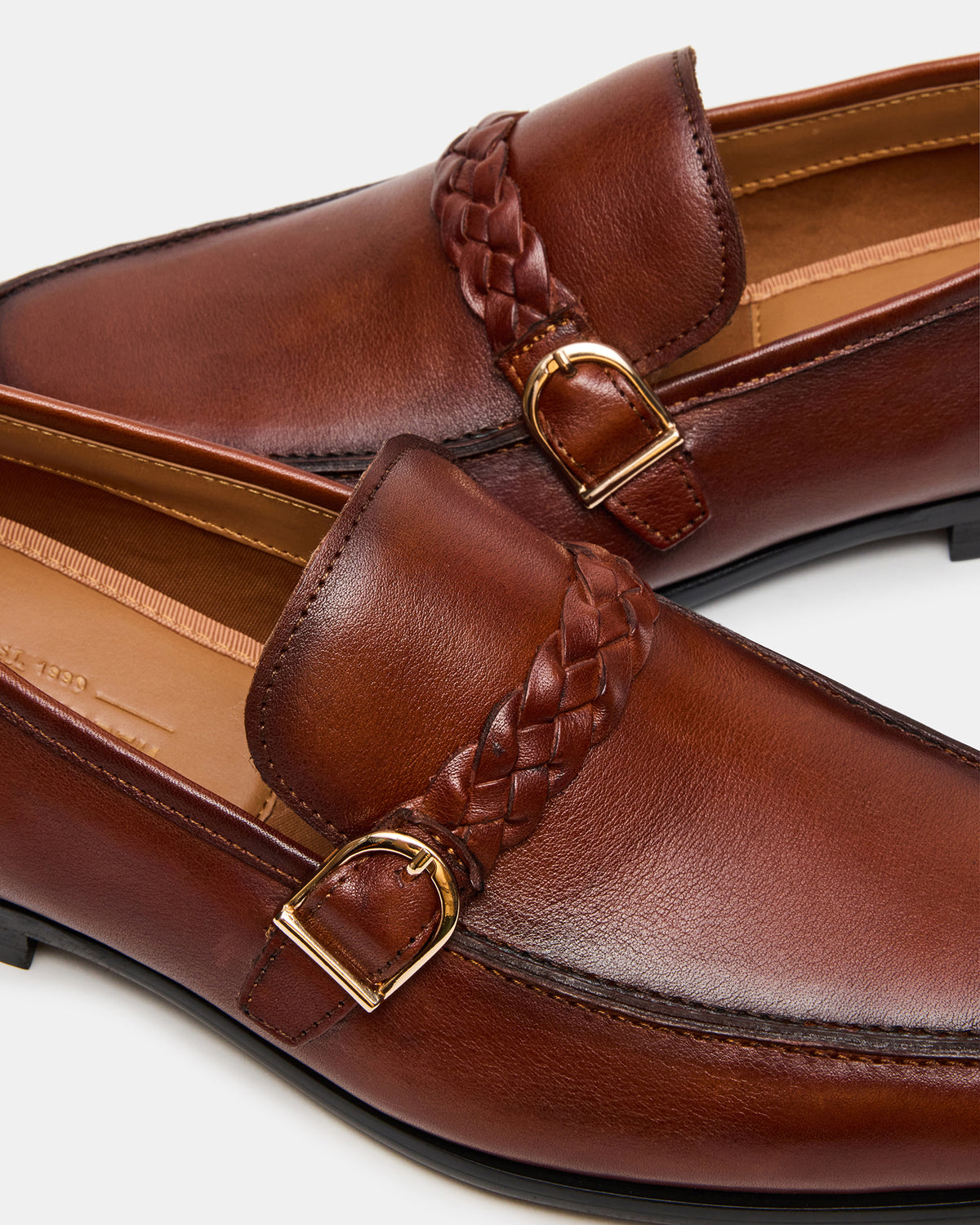 CHAPLIN Tan Leather Woven-Strap Buckle Slip-On Men's Loafer