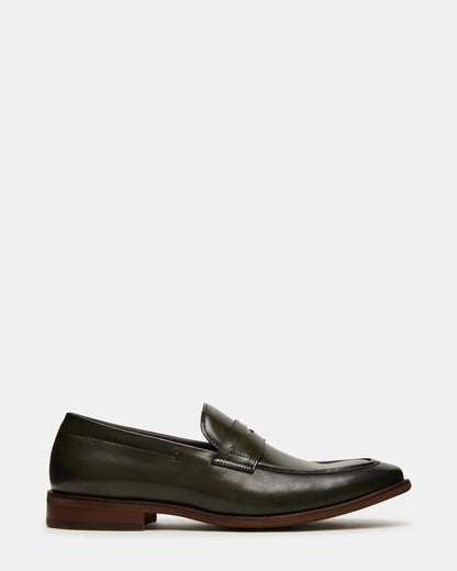 LIGHTNING Dark Green Round-Toe Slip-On Men's Loafer
