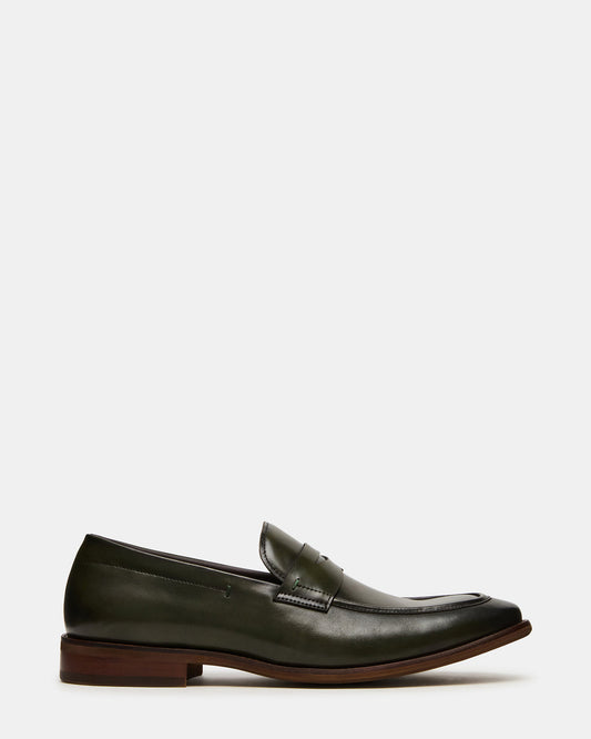 LIGHTNING Dark Green Round-Toe Slip-On Men's Loafer