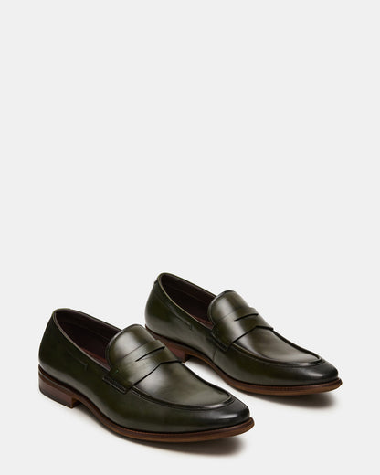 LIGHTNING Dark Green Round-Toe Slip-On Men's Loafer