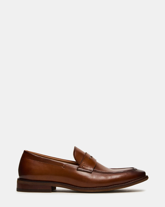 LIGHTNING Tan Leather Round-Toe Slip-On Men's Loafer