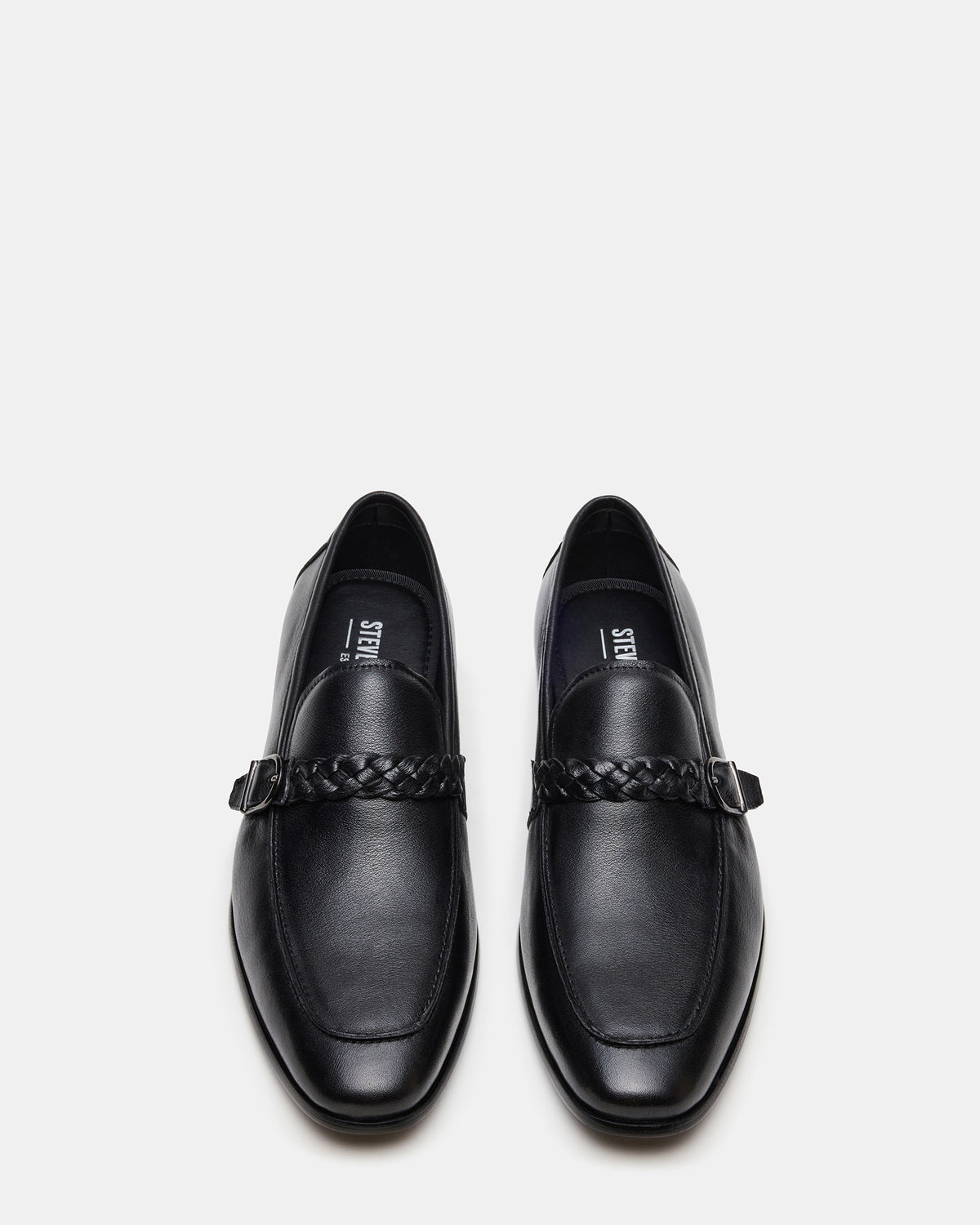 CHAPLIN Black Leather Woven-Strap Buckle Slip-On Men's Loafer