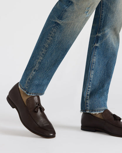 ONDRE Brown Leather Tassel Slip-On Men's Loafer