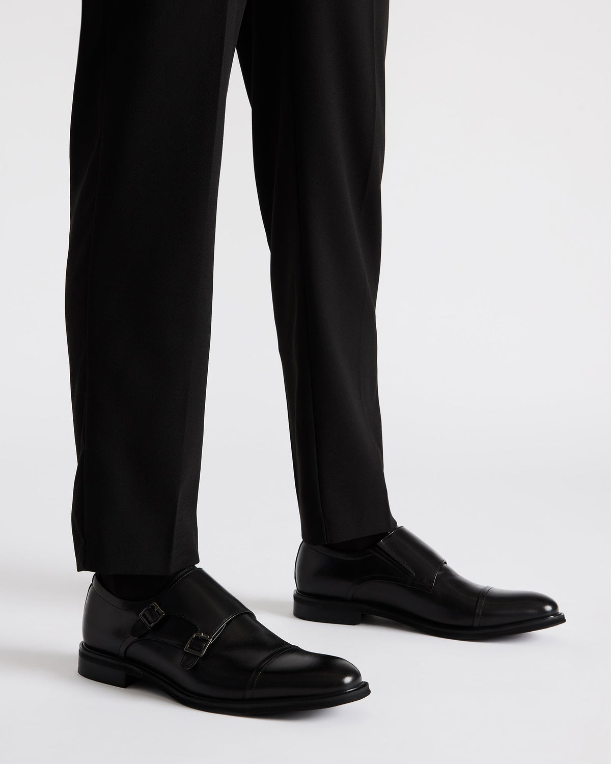 HARAN Black Leather Men's Buckle Strap Dress Shoe
