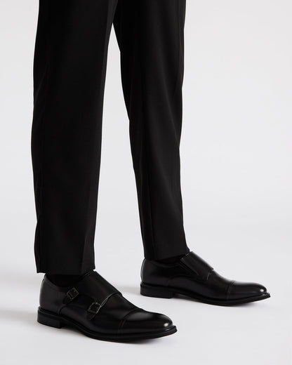 HARAN Black Leather Men's Buckle Strap Dress Shoe