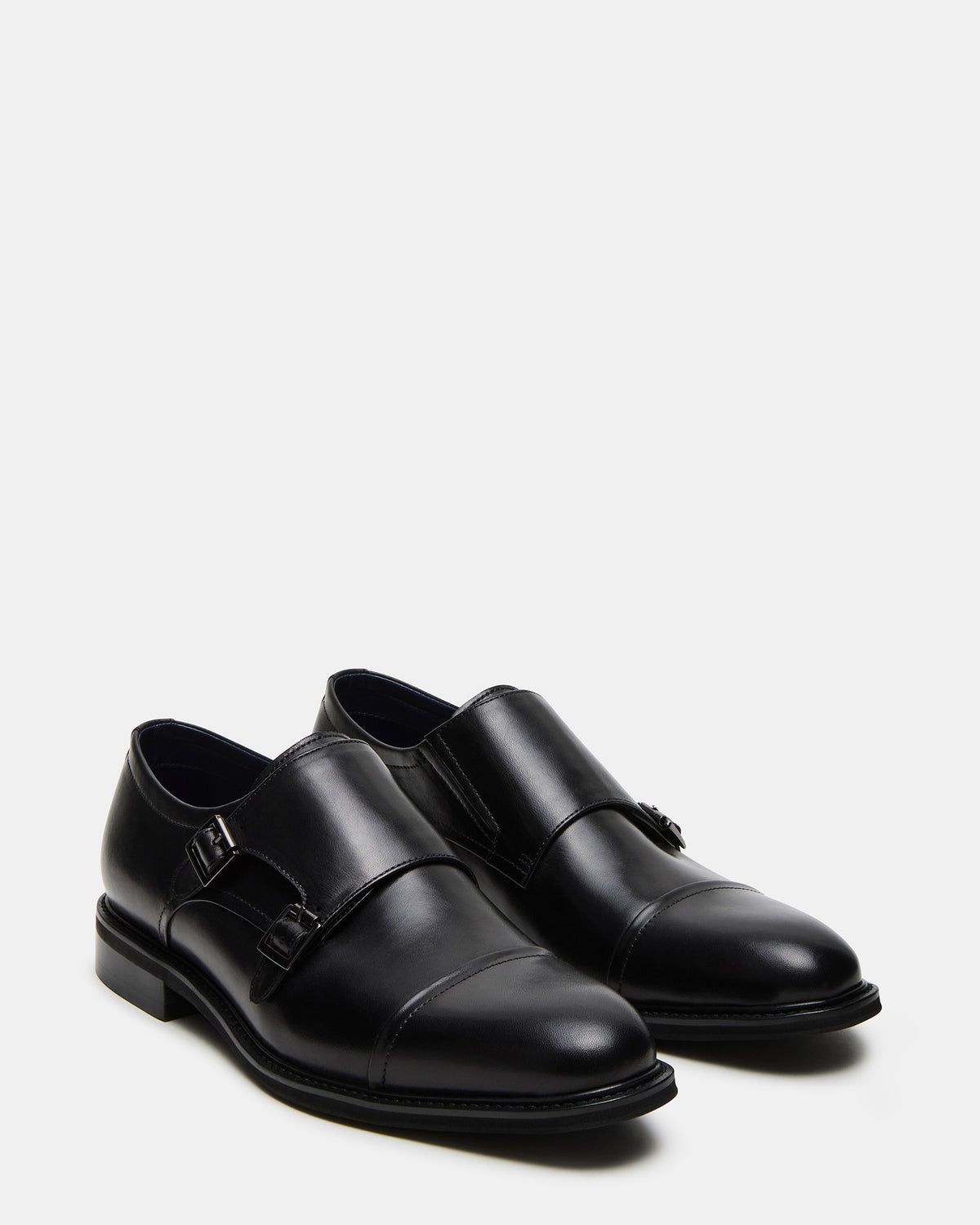 HARAN Black Leather Men's Buckle Strap Dress Shoe