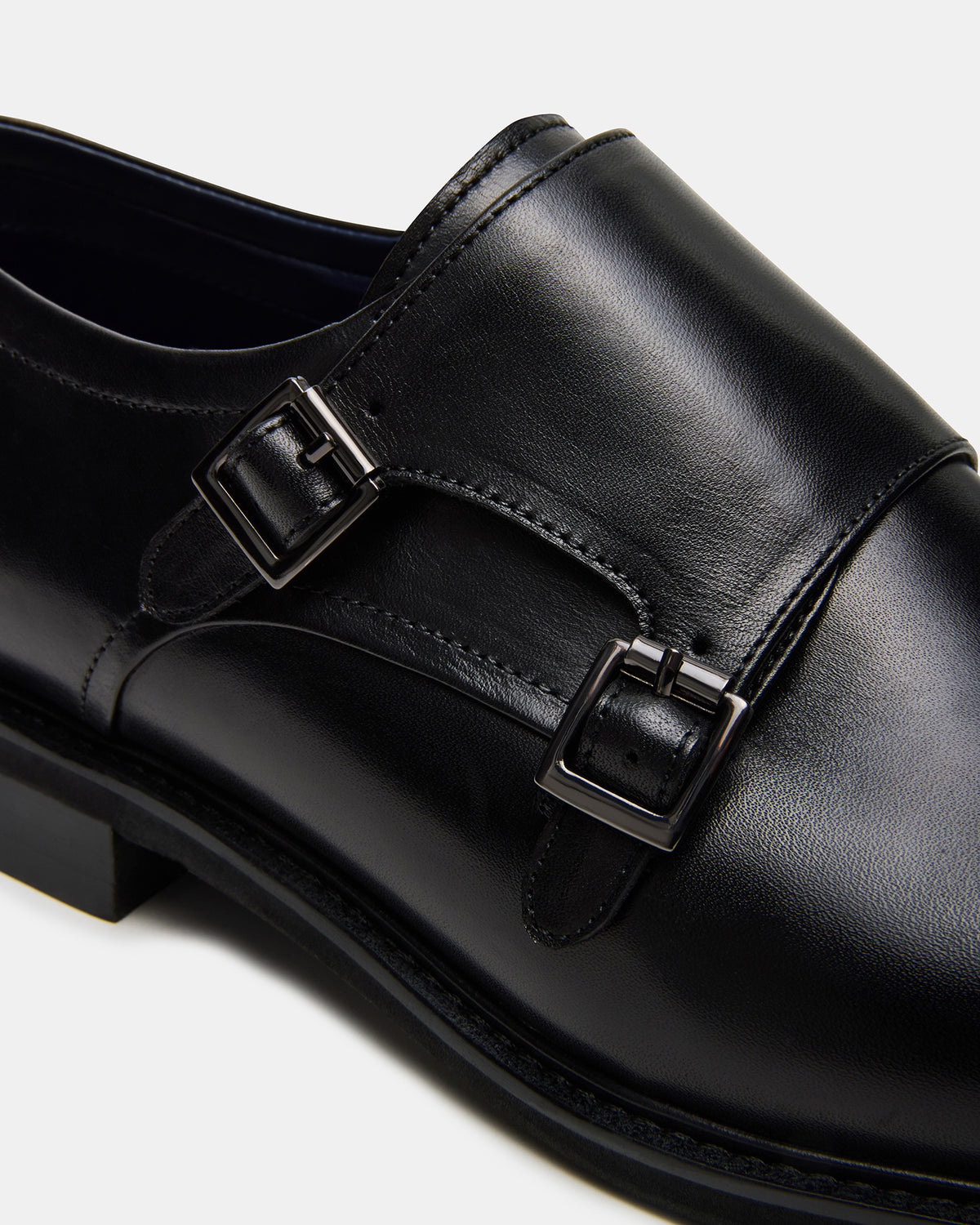 HARAN Black Leather Men's Buckle Strap Dress Shoe