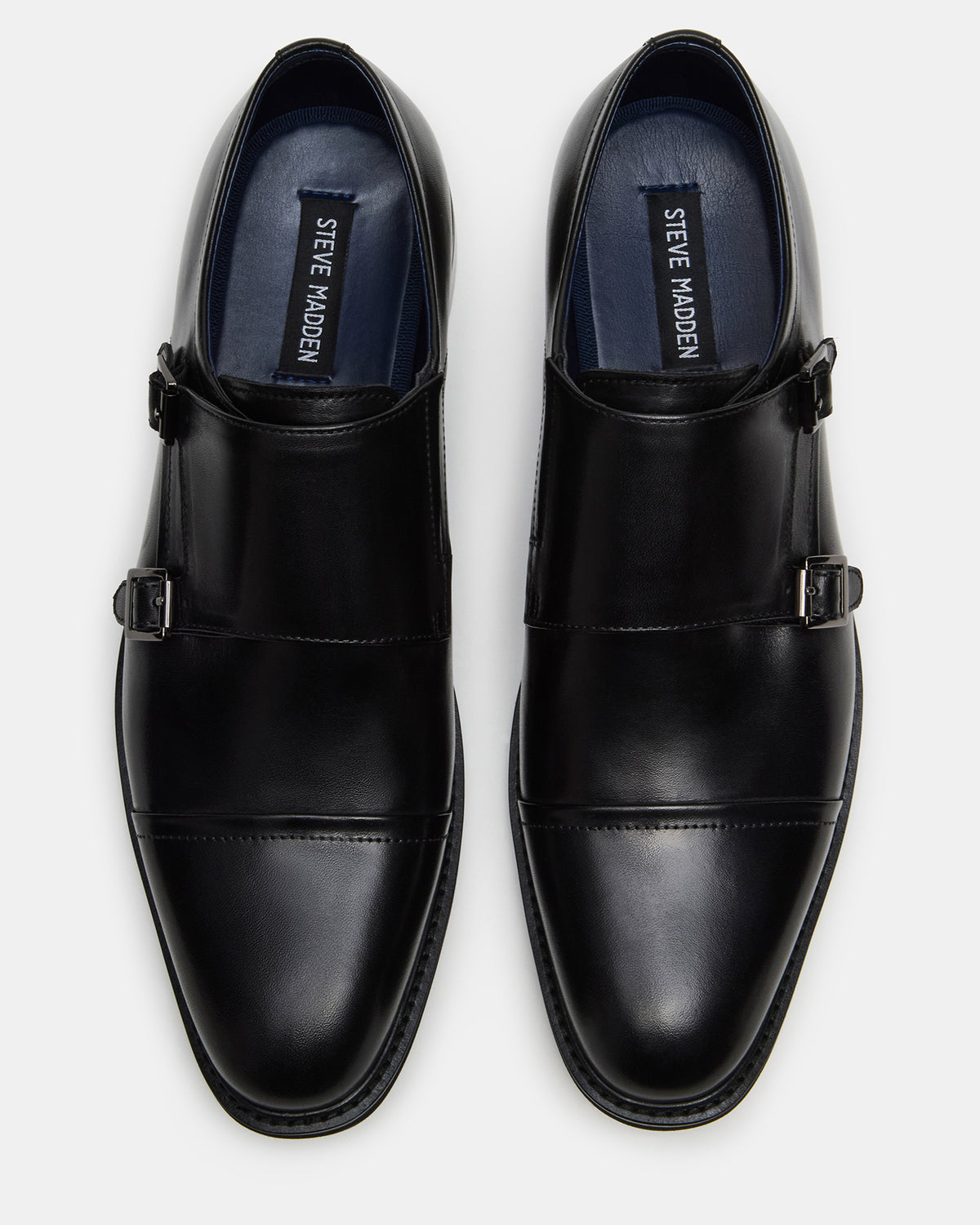 HARAN Black Leather Men's Buckle Strap Dress Shoe