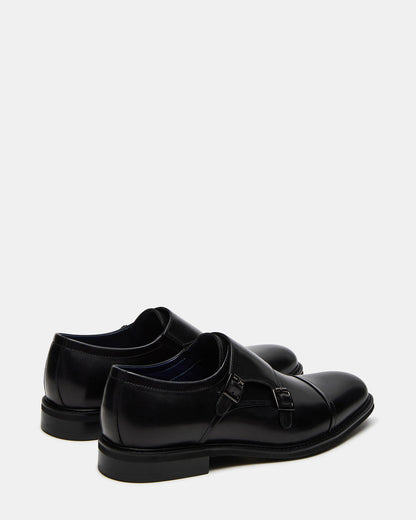 HARAN Black Leather Men's Buckle Strap Dress Shoe