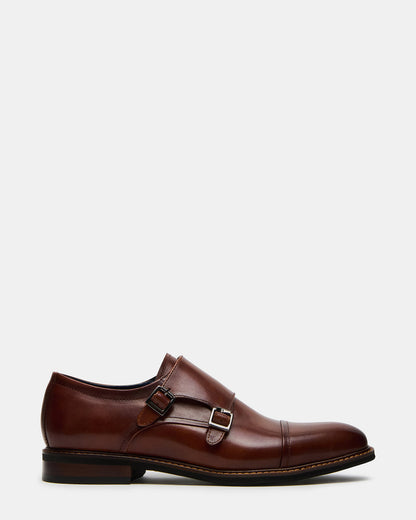 HARAN Tan Leather Men's Buckle Strap Dress Shoe