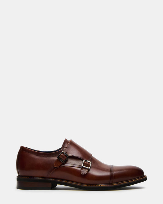HARAN Tan Leather Men's Buckle Strap Dress Shoe