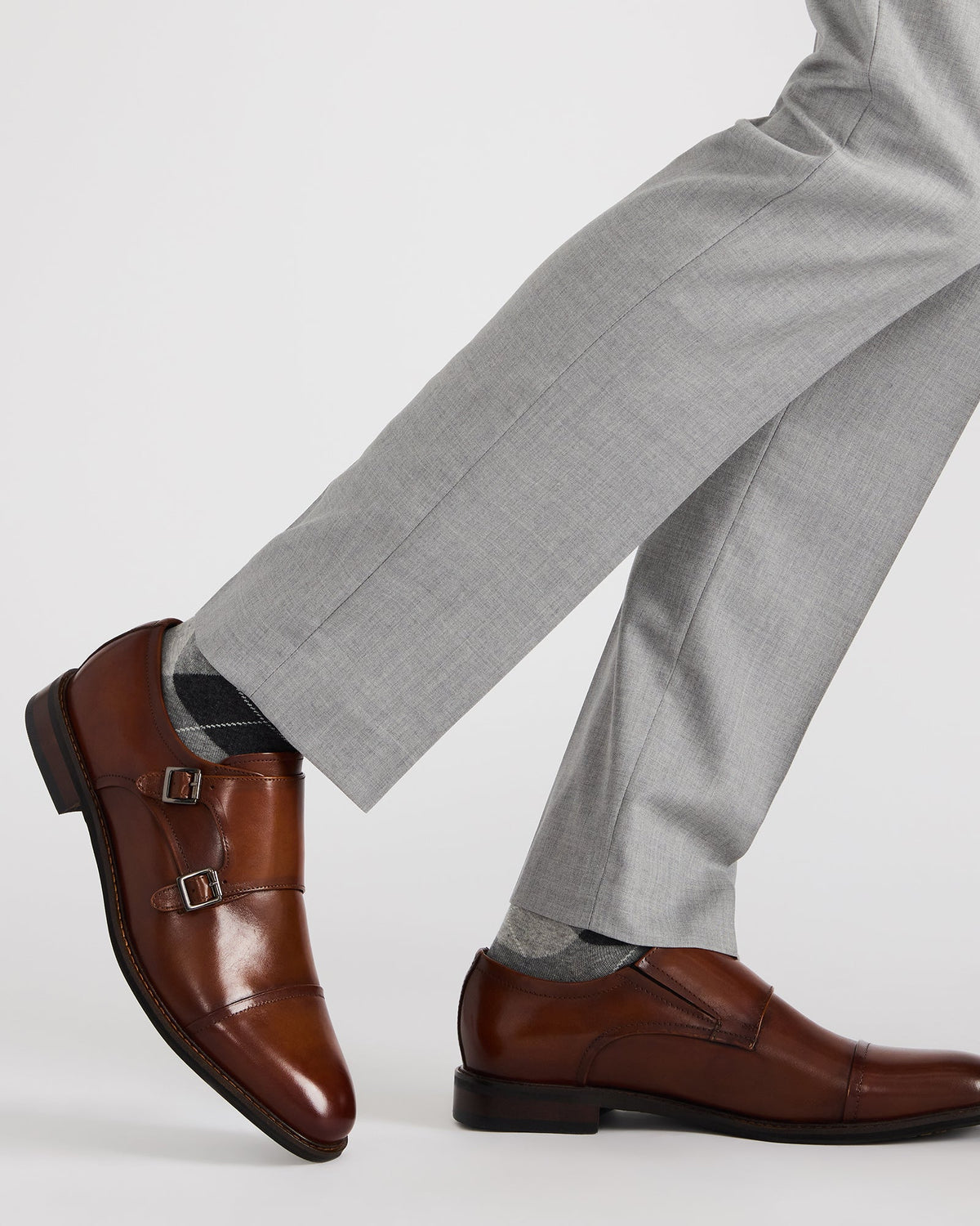 HARAN Tan Leather Men's Buckle Strap Dress Shoe
