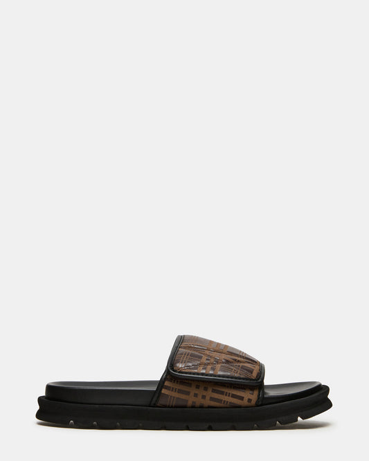 REESE Brown Slide Footbed Rounded-Toe Men's Sandal