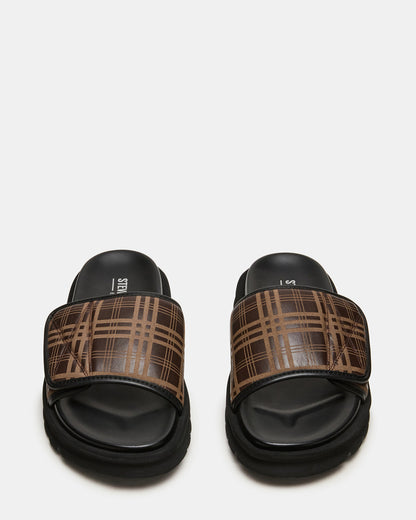 REESE Brown Slide Footbed Rounded-Toe Men's Sandal