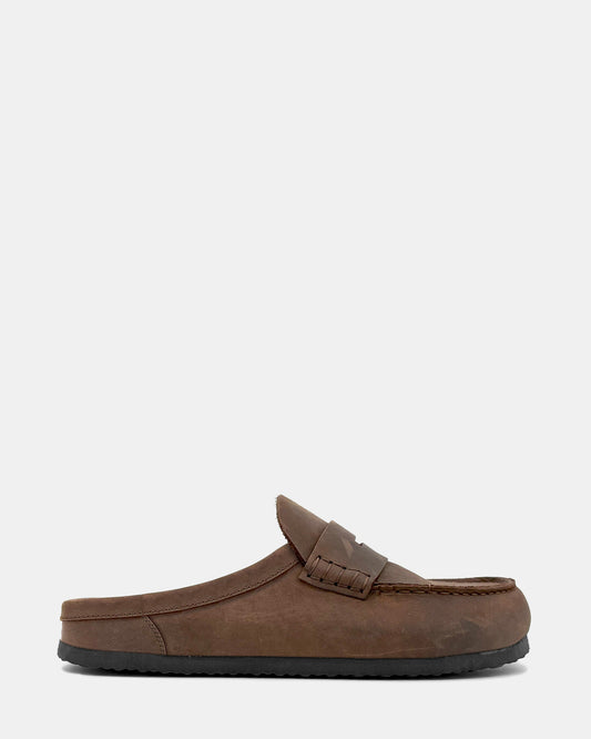 WYATT Brown Leather Slip-On Clog Men's Casual
