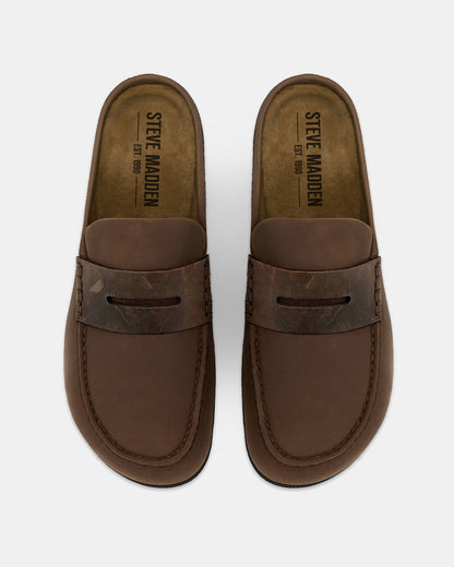 WYATT Brown Leather Slip-On Clog Men's Casual