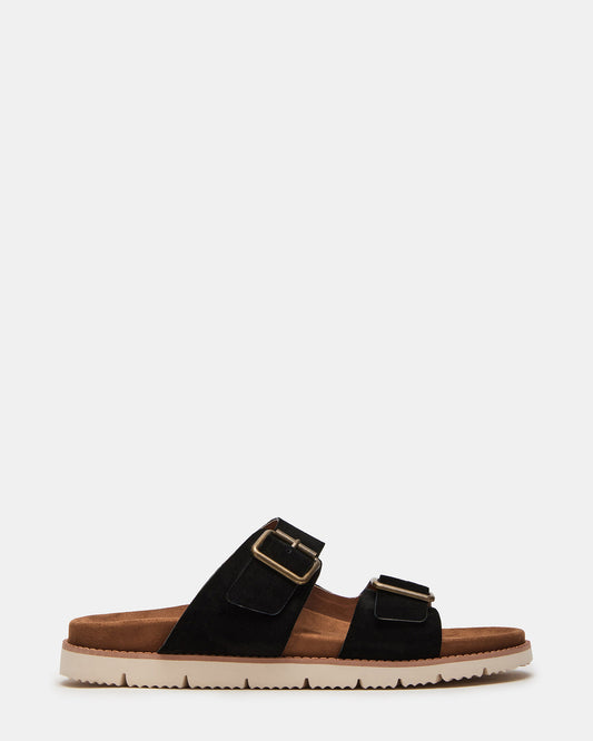 CORBAN Black Suede Men's Double Buckle Closure Footbed Sandal