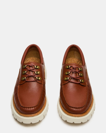 VICTOR Cognac Leather Slip-On Men's Casual Boat Shoe