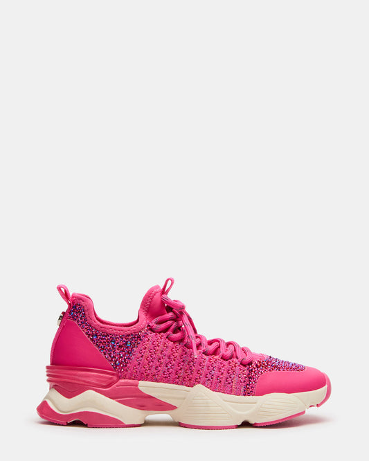 Kids' SOLACE Hot Pink Low-Top Lace-Up Knit Girls' Sneakers