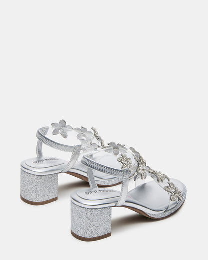 Kids' SAVVY Silver Girls' Strappy Rhinestone Block Heel