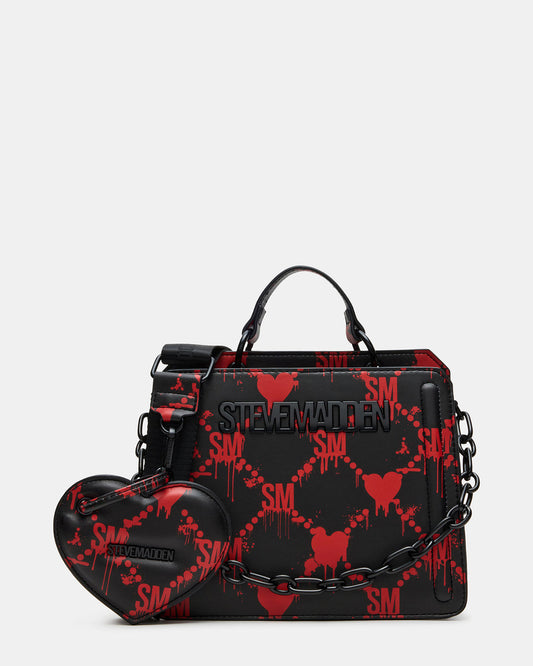 EVELYN Bag Drippy Hearts Black/Red Top Handle Crossbody Bag