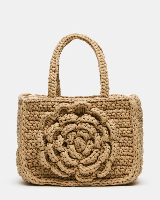 LUVLY Bag Natural Mini Top-Handle Flower Decal Crochet Crossbody Handbag