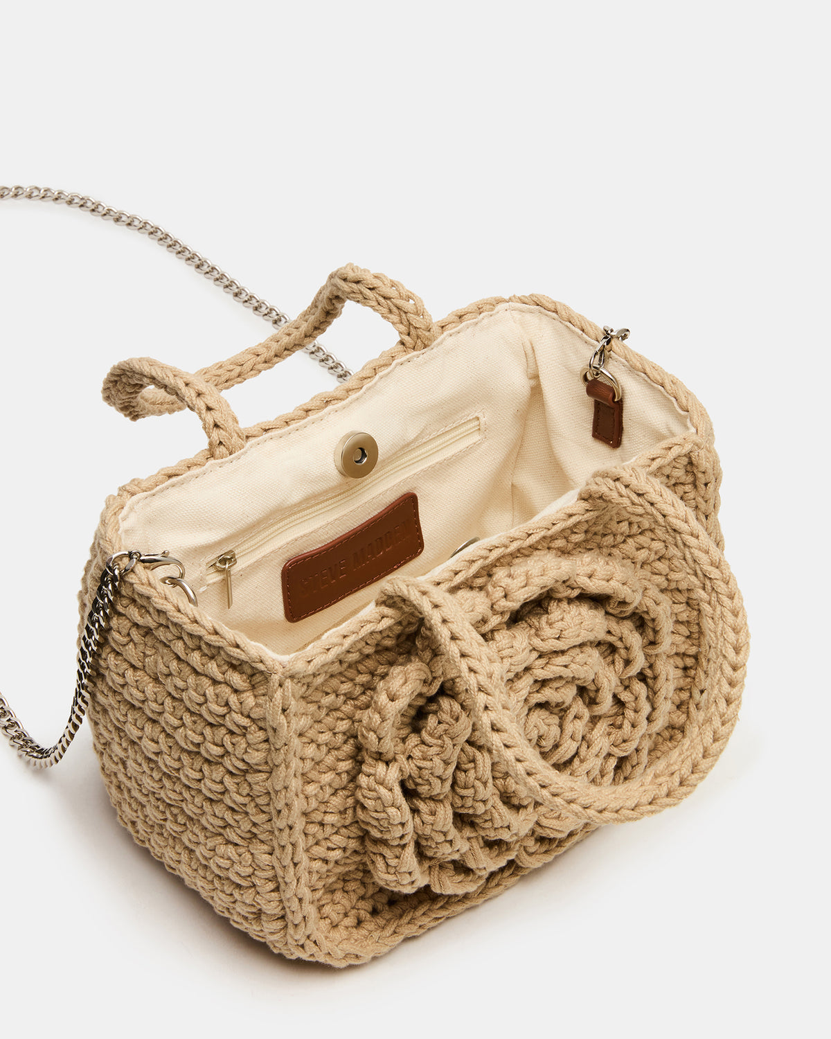LUVLY Bag Natural Mini Top-Handle Flower Decal Crochet Crossbody Handbag