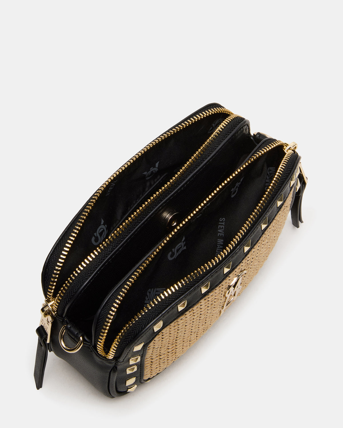DAISYS Black Multi Women's Studded Straw Crossbody Handbag