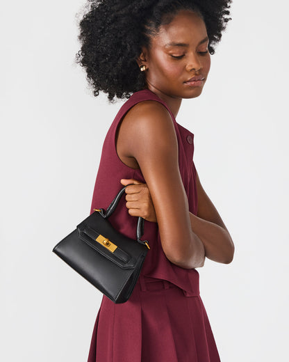 MADLYN Bag Black Structured Turn-Lock Closure Top-Handle Crossbody Mini Handbag