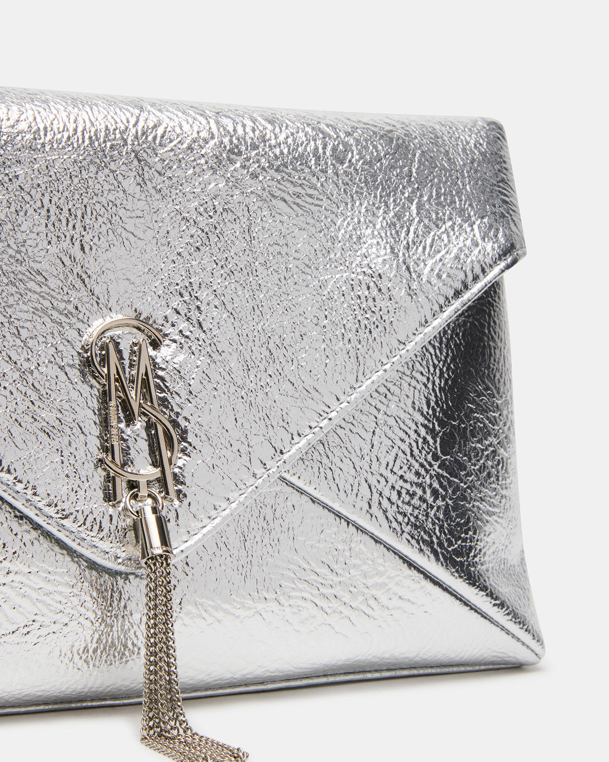PARTAY Bag Silver Oversized Crinkle Envelope Logo Clutch Handbag