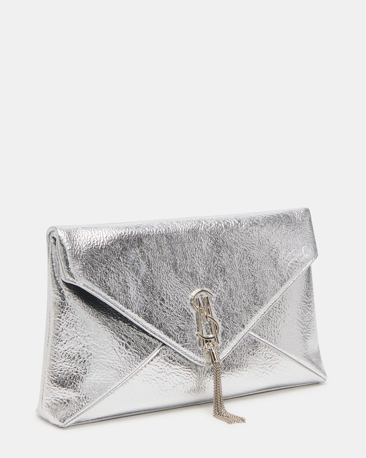 PARTAY Bag Silver Oversized Crinkle Envelope Logo Clutch Handbag