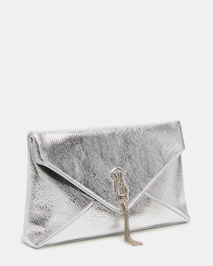 PARTAY Bag Silver Oversized Crinkle Envelope Logo Clutch Handbag