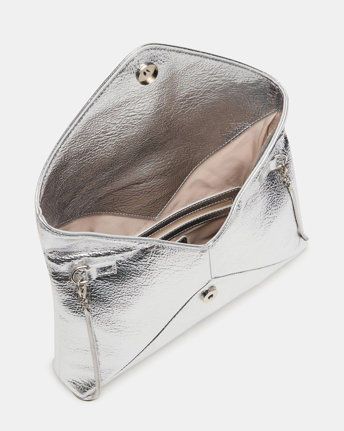 PARTAY Bag Silver Oversized Crinkle Envelope Logo Clutch Handbag