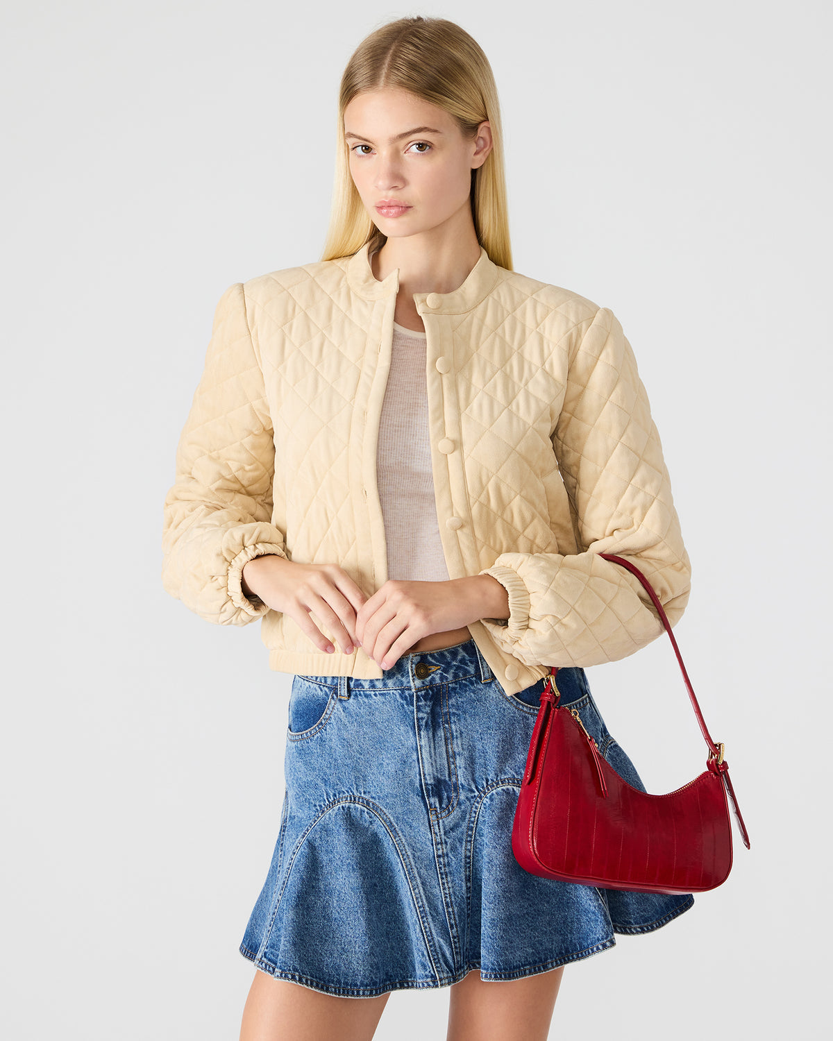 SMITH Bag Red Eel Asymmetric Shoulder Handbag