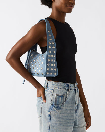 CHEYANN Bag Light Blue Hobo Dome-Studded Shoulder Strap Women's Handbag