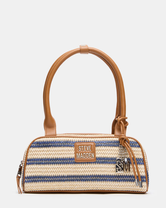 LAGUNE Bag Navy Multi Elongated Straw Shoulder Strap Handbag