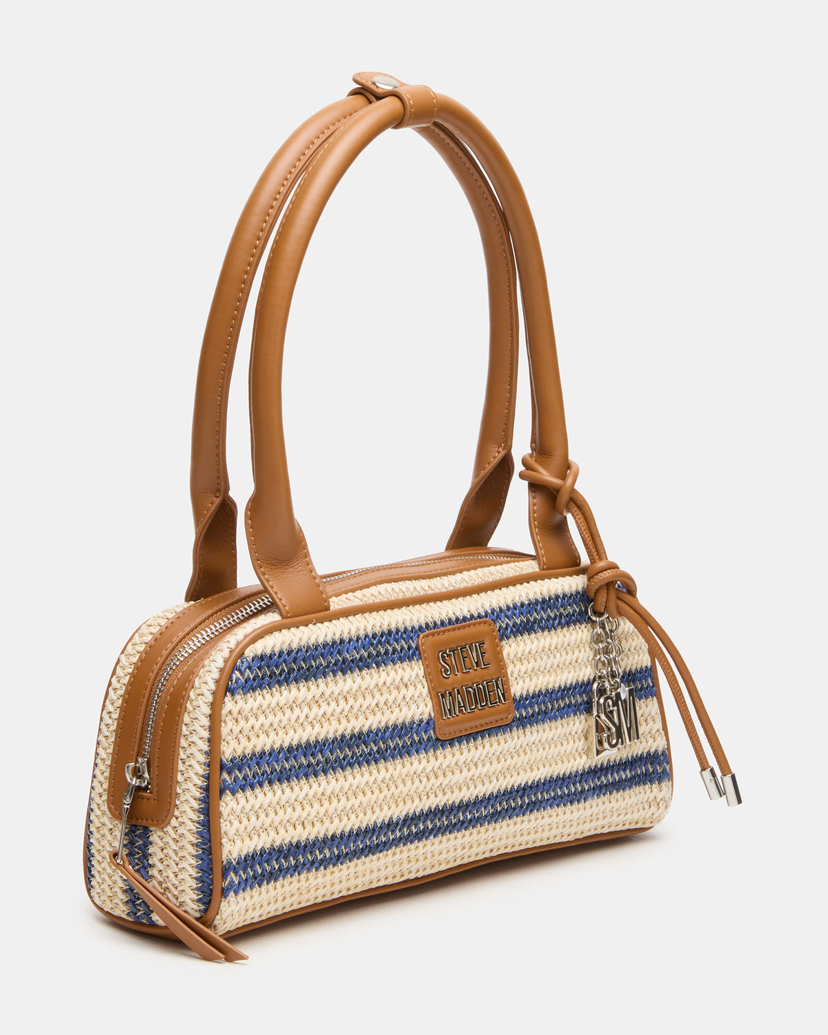 LAGUNE Bag Navy Multi Elongated Straw Shoulder Strap Handbag