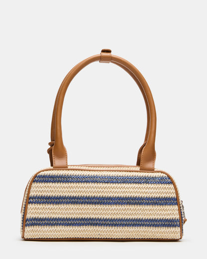 LAGUNE Bag Navy Multi Elongated Straw Shoulder Strap Handbag