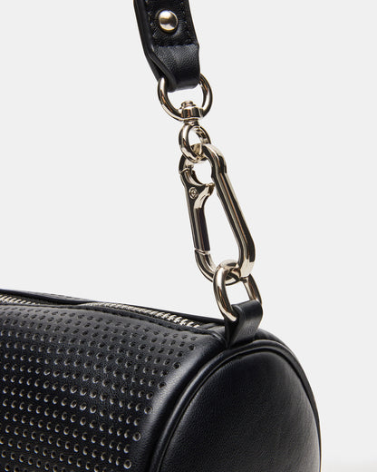 PRIYA Perforated Bag Black Mini Barrel Shoulder Handbag