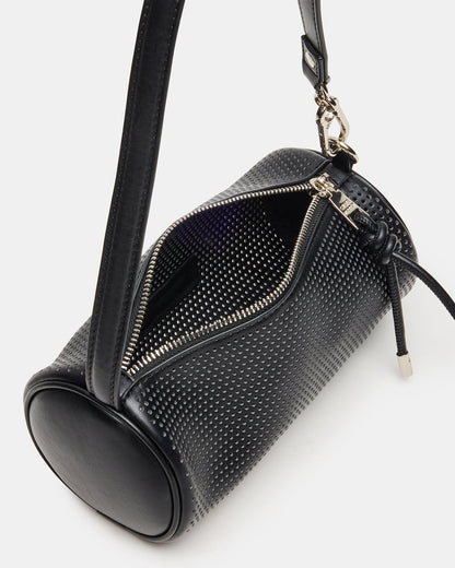 PRIYA Perforated Bag Black Mini Barrel Shoulder Handbag