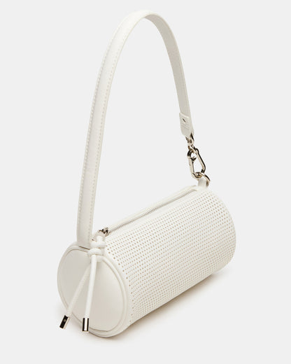 PRIYA Perforated Bag White Mini Barrel Shoulder Handbag